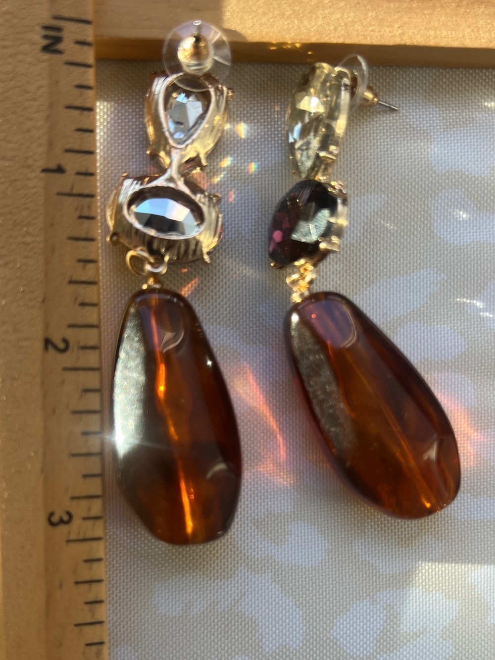 Elegant Amber Drop Statement Earrings - Gold Accent 8cm - Picture 4 of 11